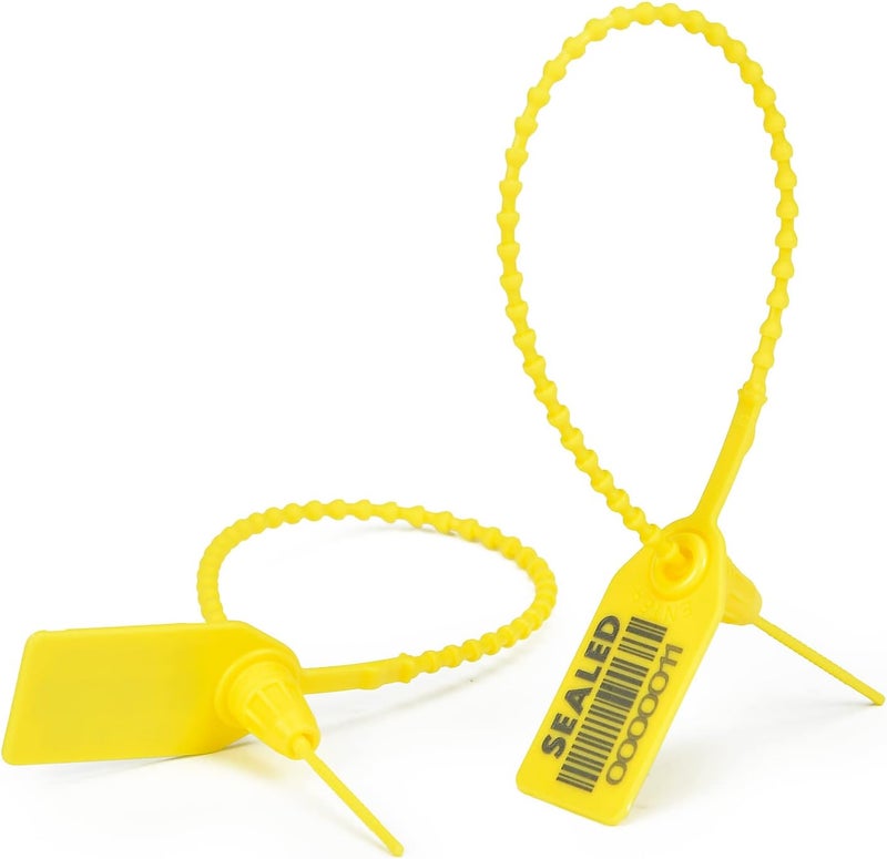 LeadSeals 500 Yellow Plastic Barcode Seals, Numberd Plastic Tamper Seals Security Tags, Pull-Tite Safety Zip Ties, Tamper Proof Tags Plasic Locks for Fire Extinguishers - Image 1